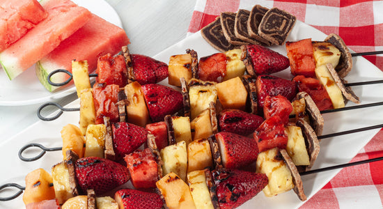 Grilled Fruit Kabobs with Date Swirls and Balsamic Glaze